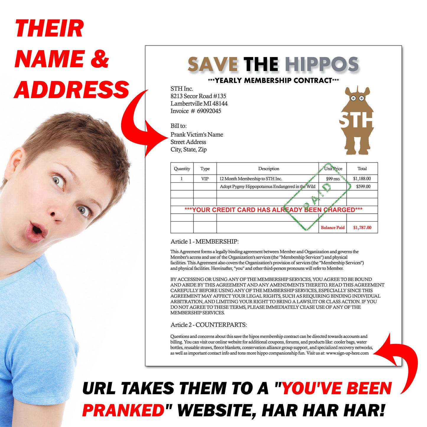 Save The Hippos Anonymous Mail Prank Letter
