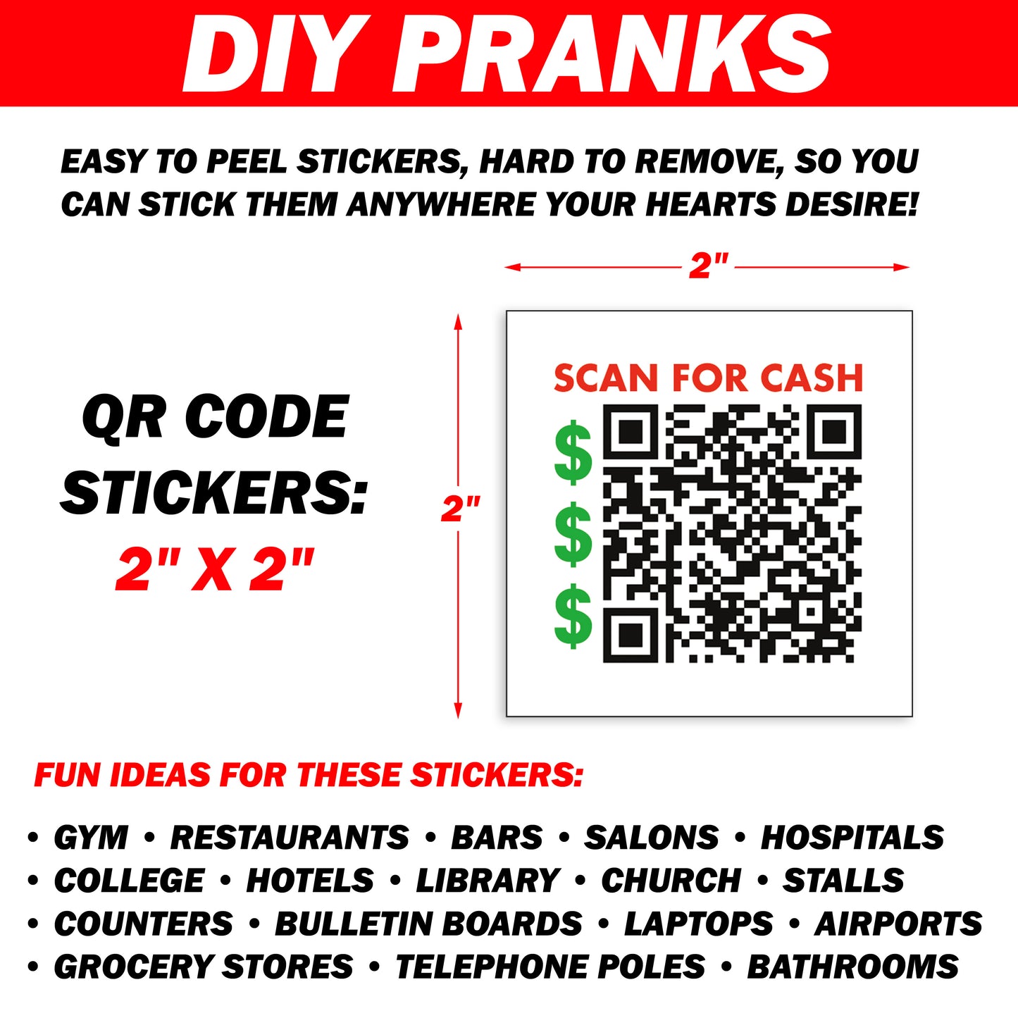 25 QTY Woman Orgasm QR Code Cash Prank Stickers!