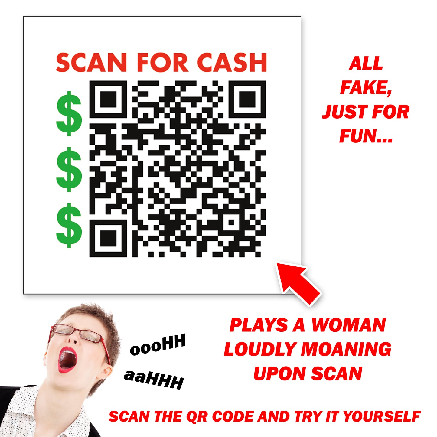25 QTY Woman Orgasm QR Code Cash Prank Stickers!