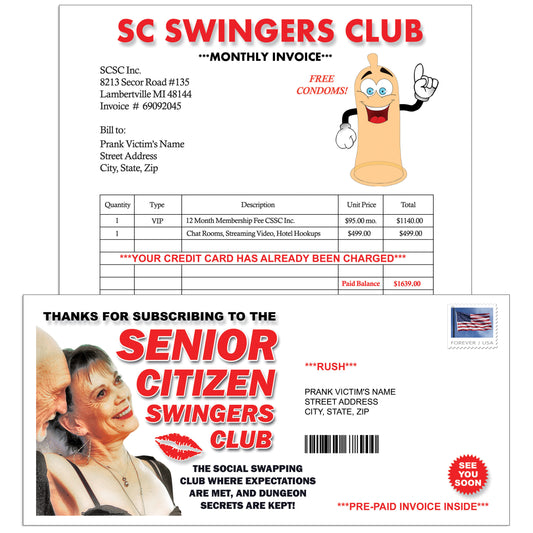 Senior Citizen Swingers Club Prank Mail Gag
