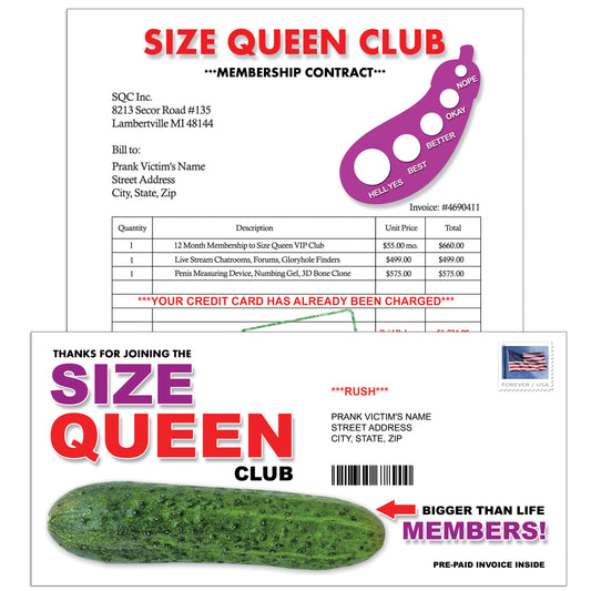 Size Queen Club Prank Mailer