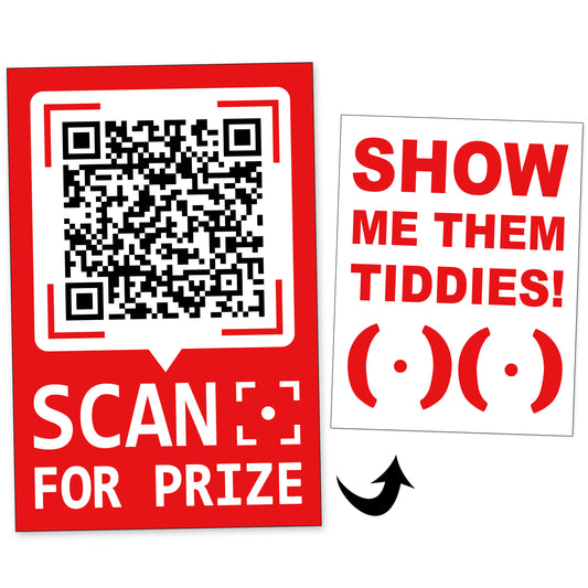 Show Me Them Tiddies QR Code Prank Prize Stickers - 15 QTY