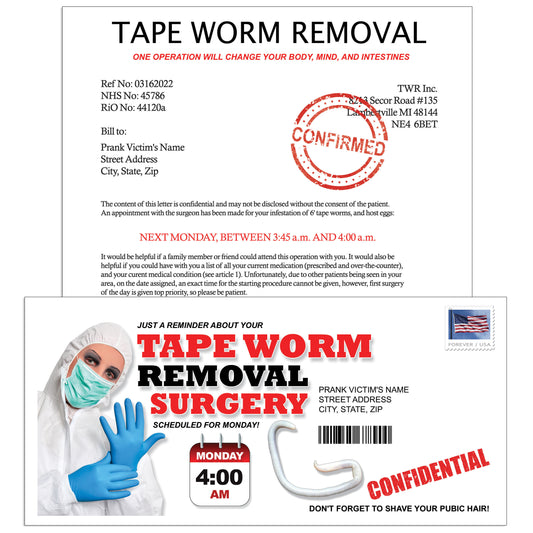 Tape Worm Removal Surgery Fake Joke Prank Mail