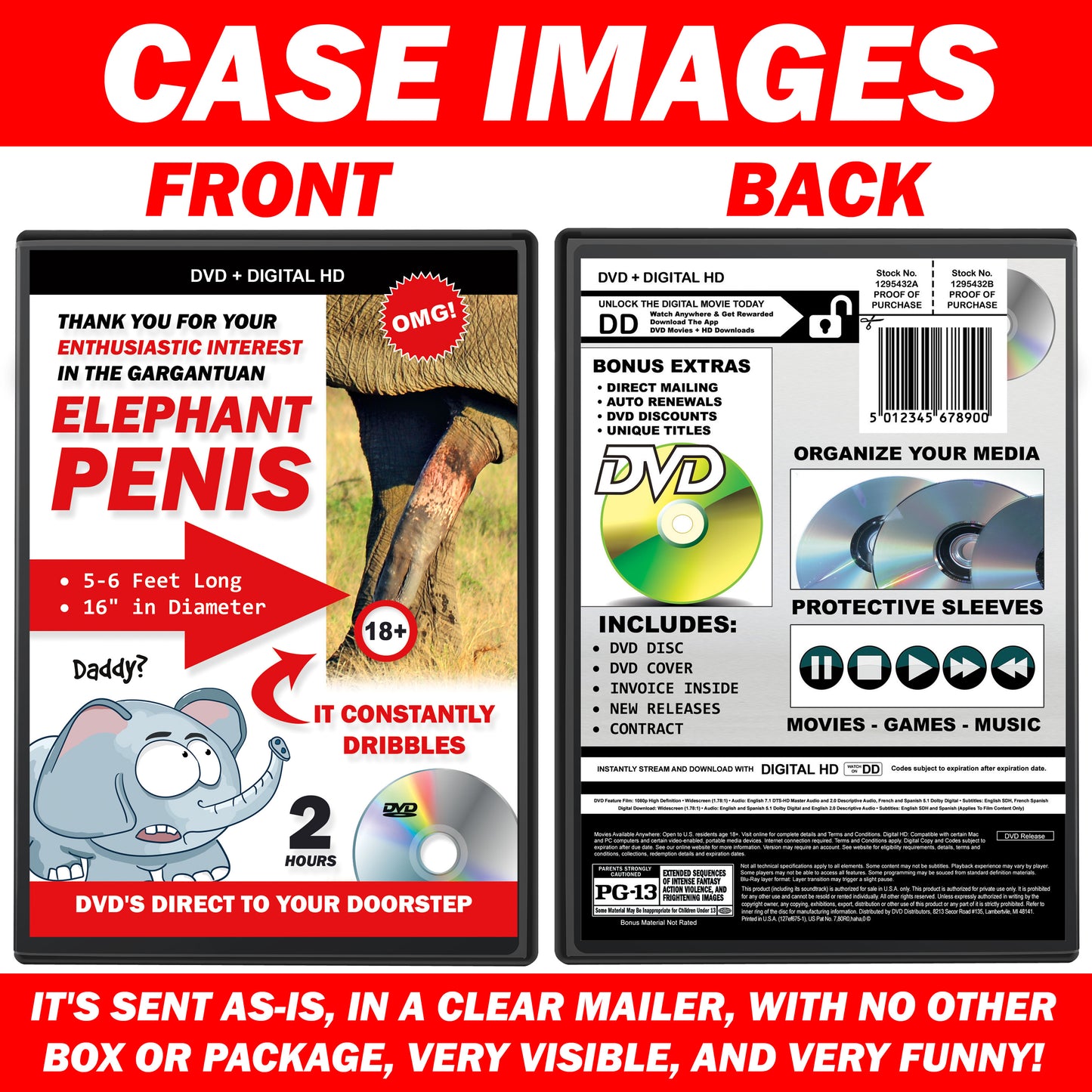 Elephant Penis Fake DVD Prank Mail Joke Gift
