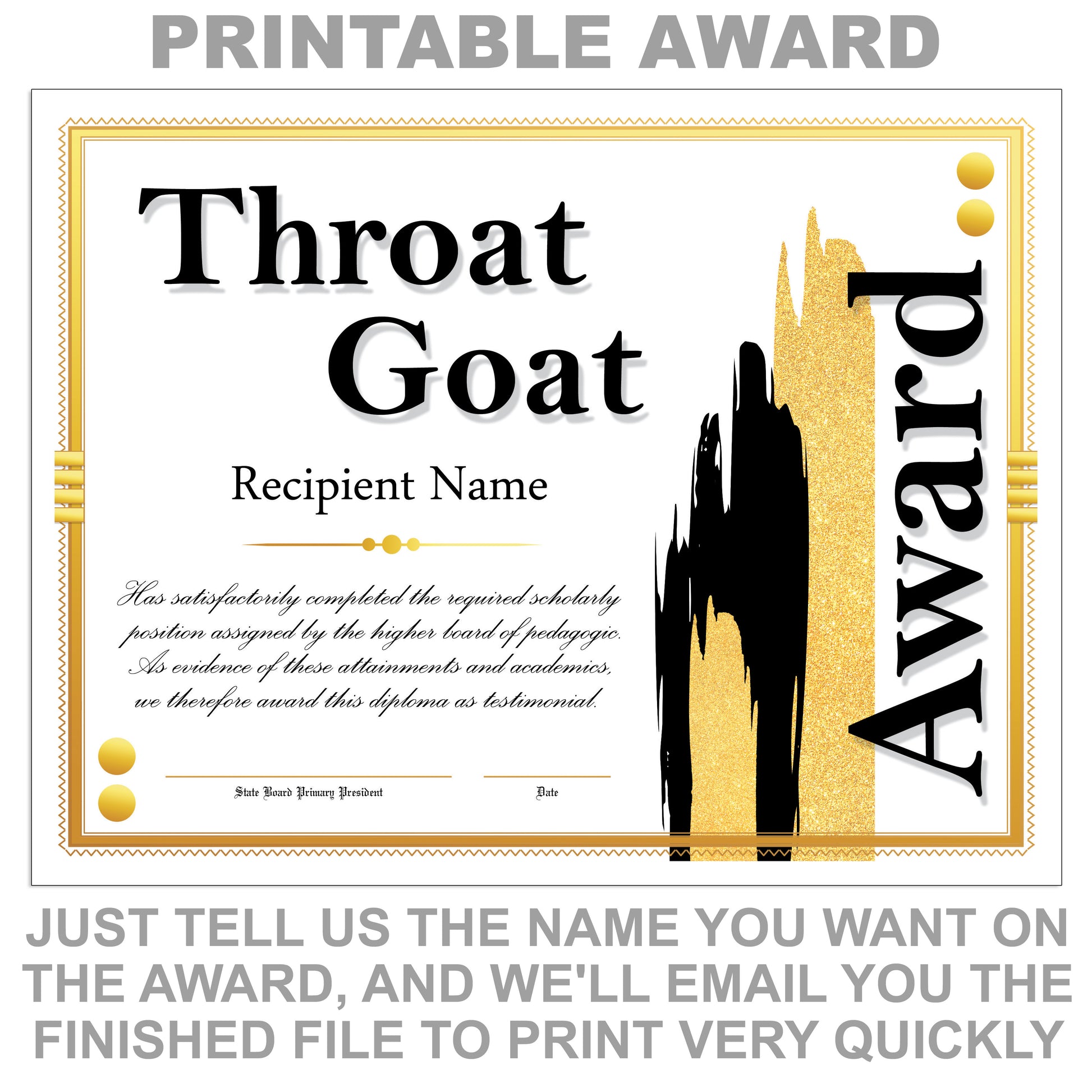 Throat Goat Award Certificate