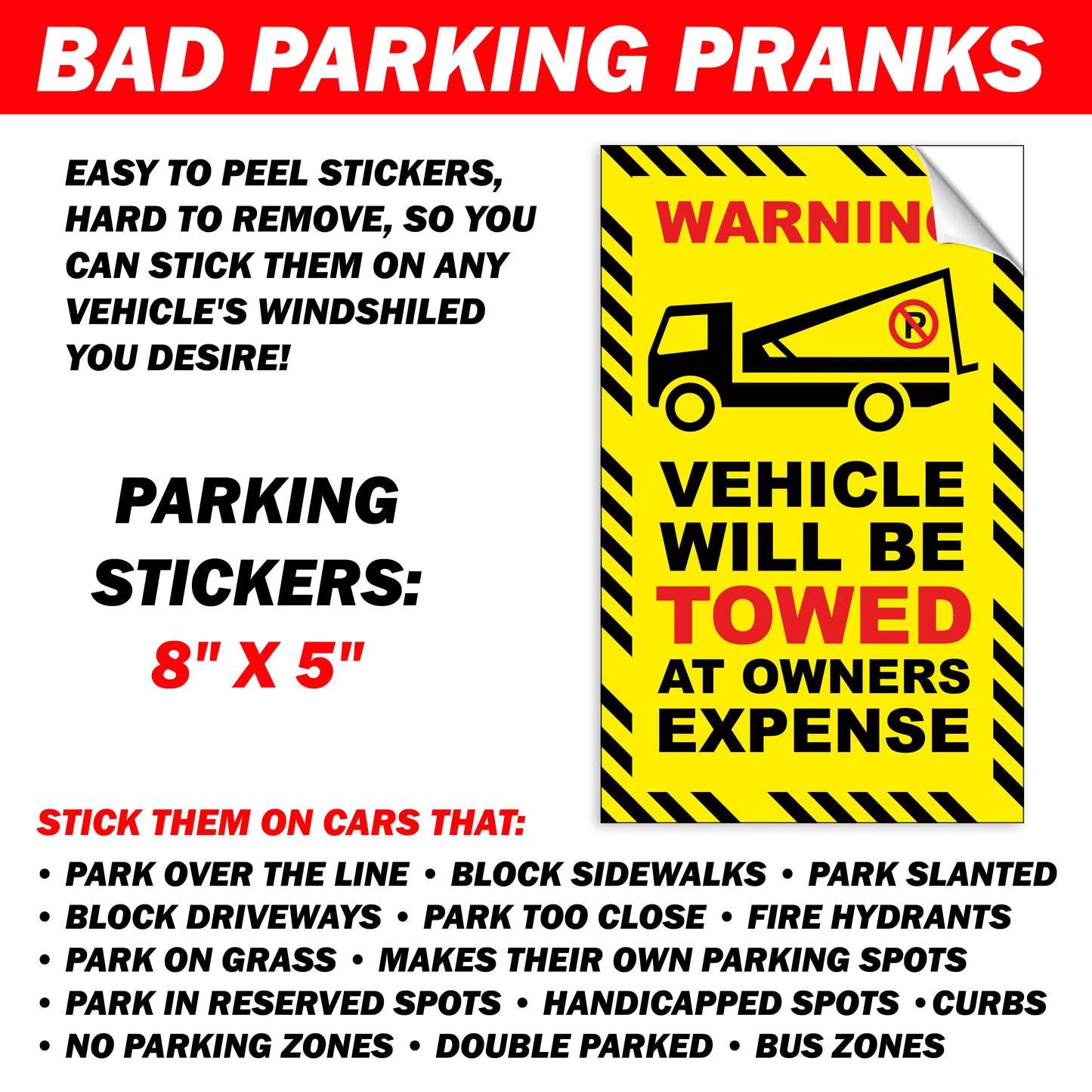 Prank Towing Parking Violation Stickers for Windshields of Bad Drivers - 12 Qty (Copy)