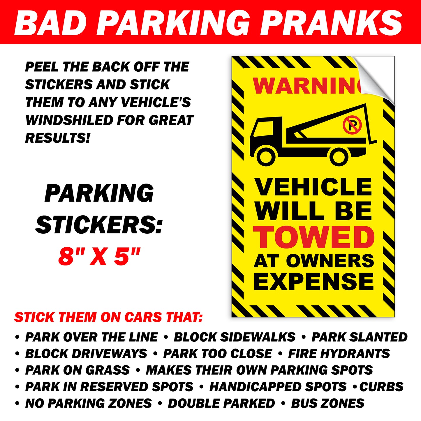 Prank Towing Parking Violation Stickers for Windshields of Bad Drivers - 12 Qty (Copy)