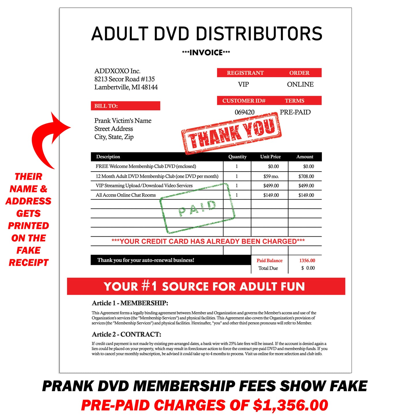 Prank Trim Your Bush DVD Club Membership Prank Mail Packet