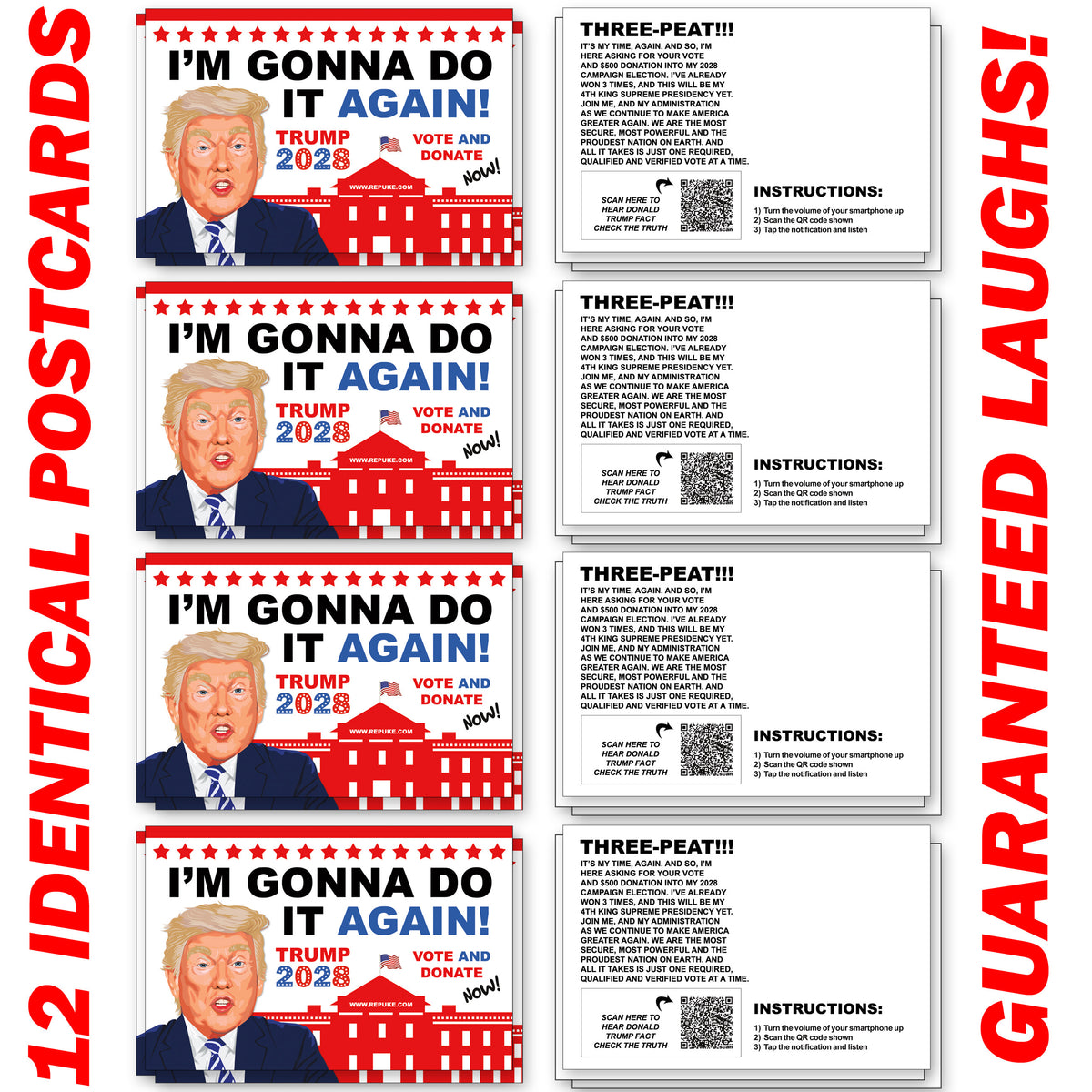 Donald Trump 3rd Term 2028 I'm Gonna Do It Again Prank Postcards 12 Pack