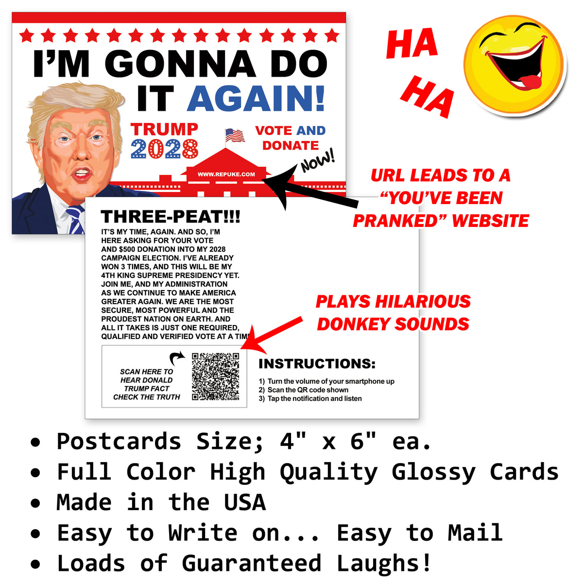 Donald Trump 3rd Term 2028 I'm Gonna Do It Again Prank Postcards 12 Pack