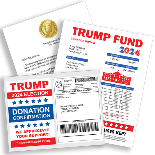 Donald Trump Fake Donation Confirmation Packet Prank Mail