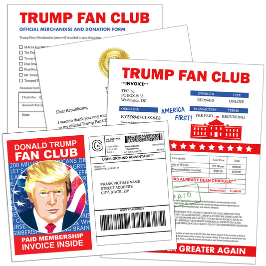 Donald Trump Fan Club Donation Prank Packet Mail