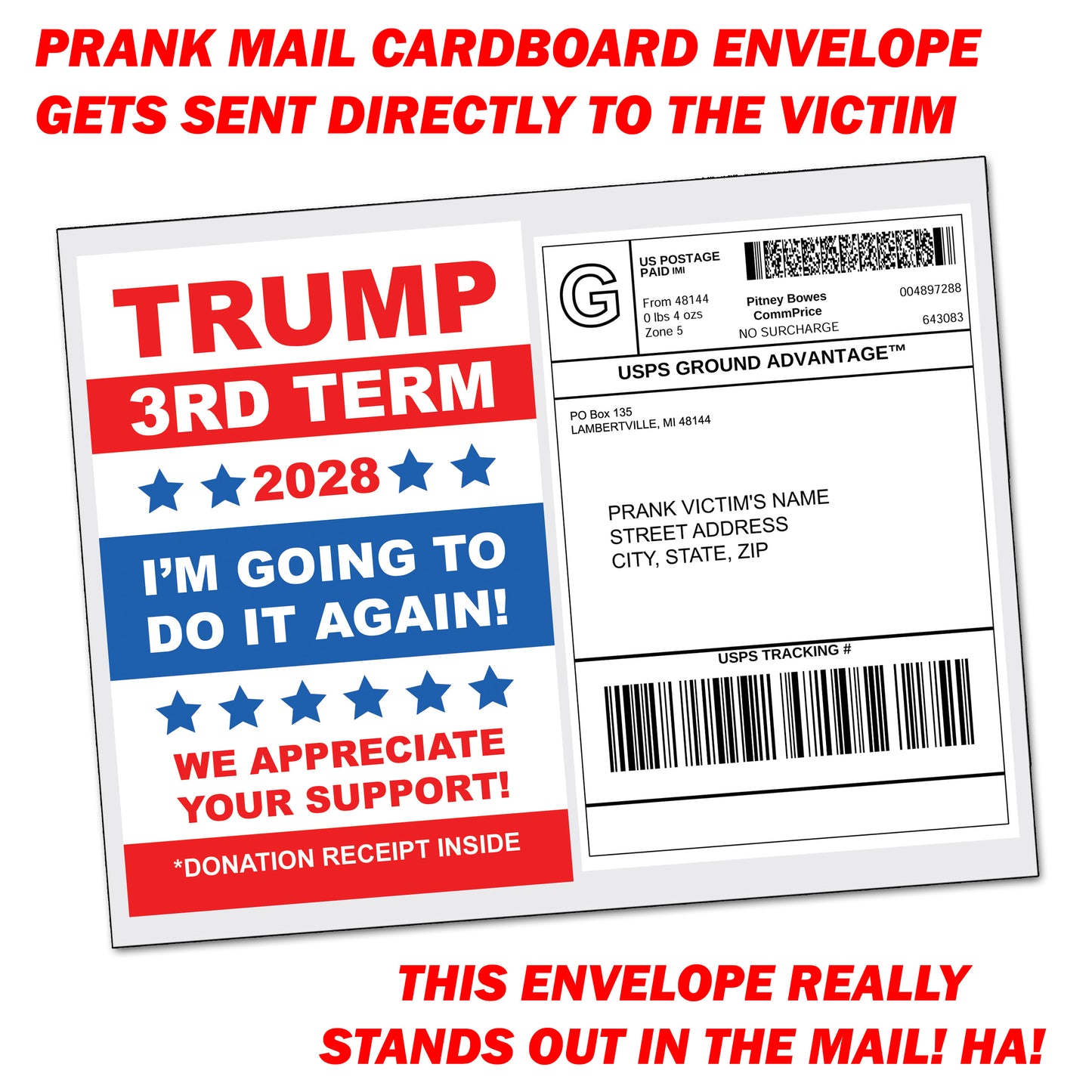 Donald Trump 3rd Term 2028 Donation Prank Political Packet Mail