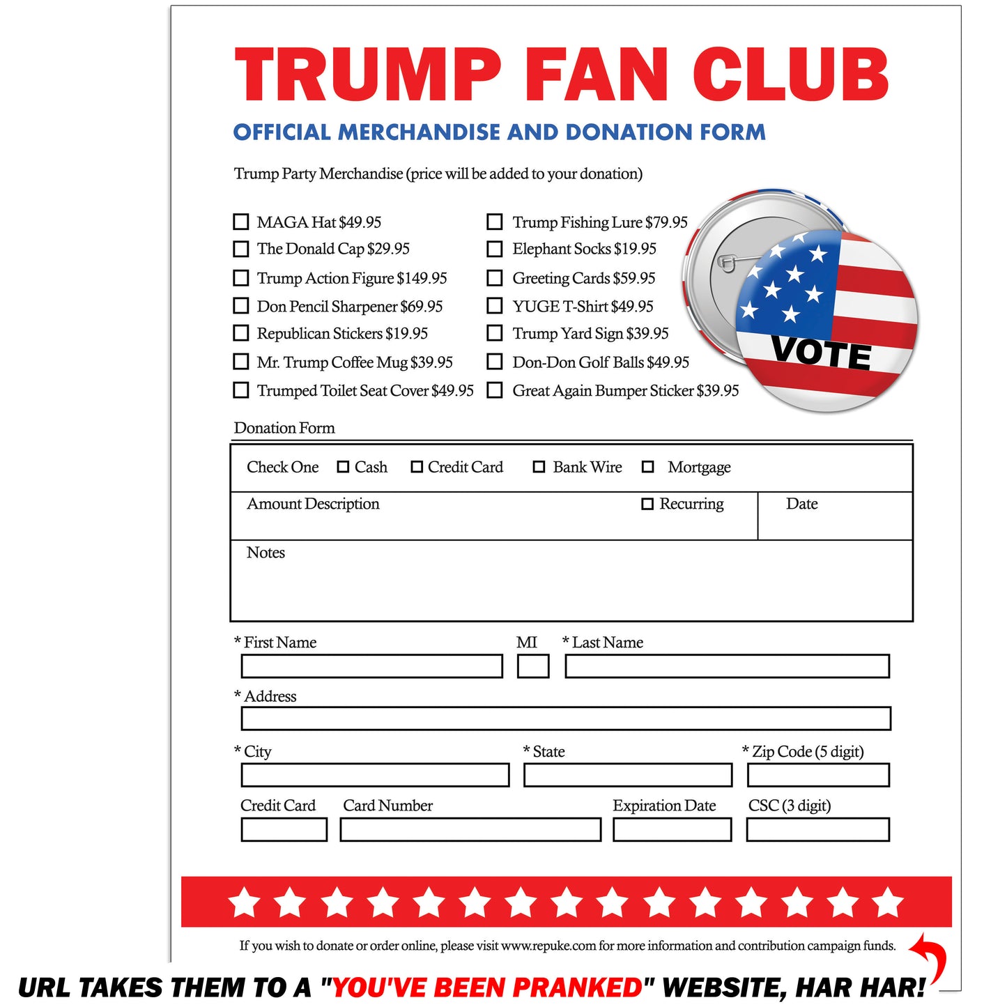 Prank Mail Donald Trump Fan Club Fake Donation Letter