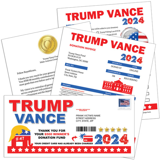 President 47 Trump Vance Fake Winners Donation Prank Letter Gag Gift