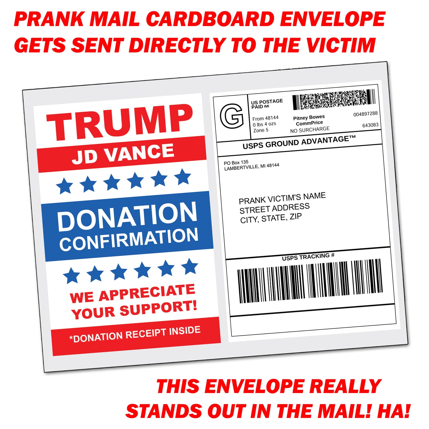 President 47 Donald Trump Vance Winners Fund Donation Prank Packet Mail