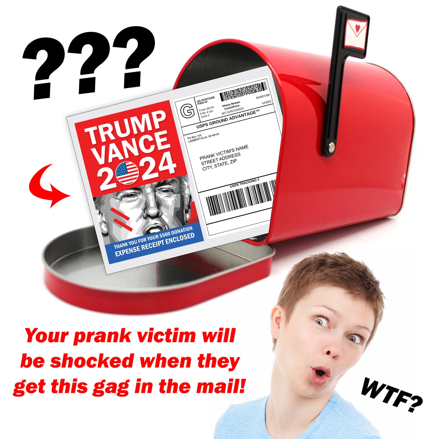 Trump Vance 2024 President Fake Donation Confirmation Packet Mail Gag Gift