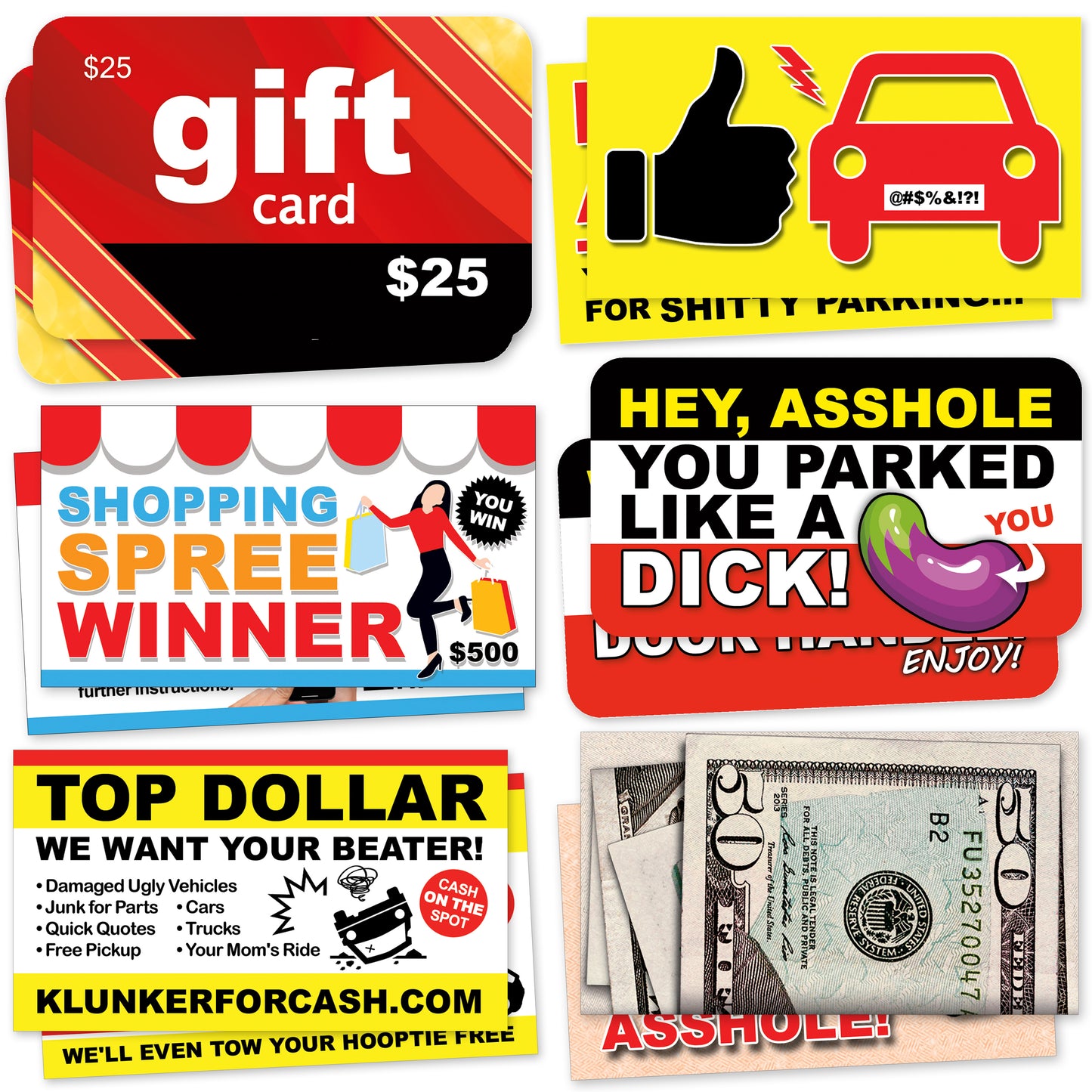 96 Variety Pack of Bad Parking Card Pranks