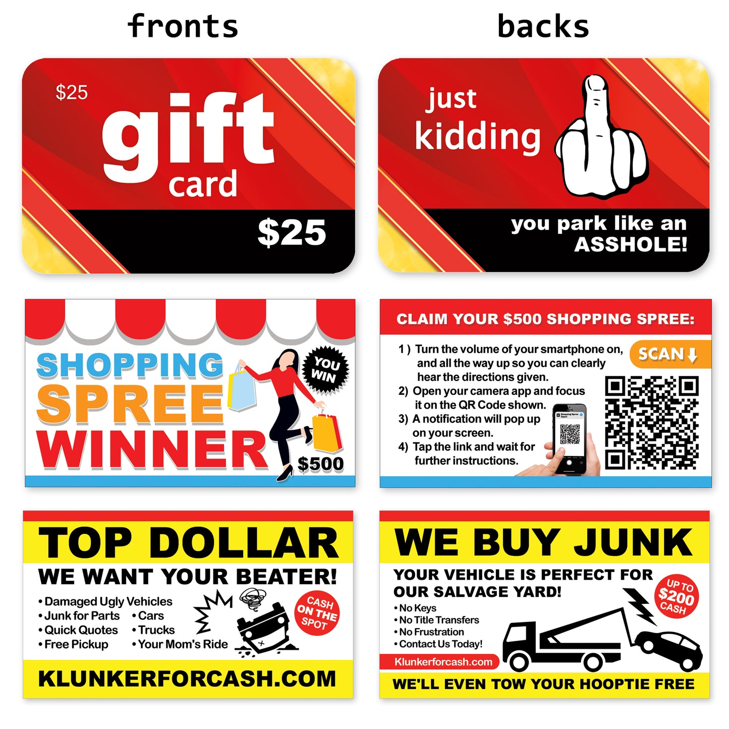 96 Variety Pack Bad Parking Cards Prank Cards