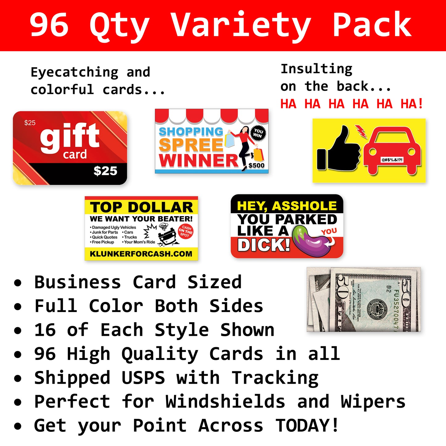 96 Variety Pack Bad Parking Cards Prank Cards