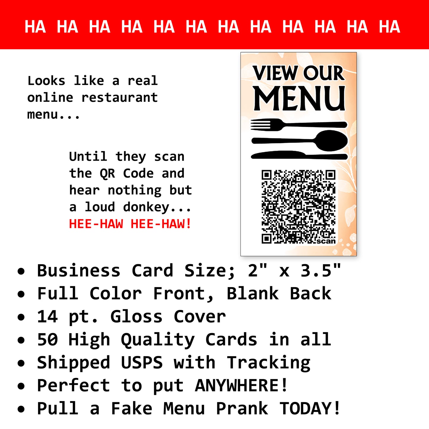 Prank View Menu Cards: Hilarious Donkey Gag, 50 Qty