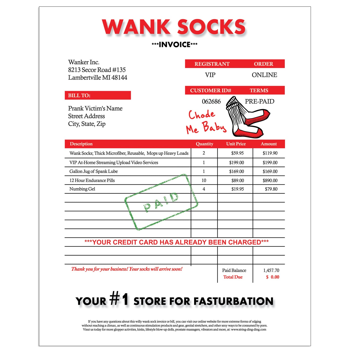 Wank Socks Prank Letter Joke