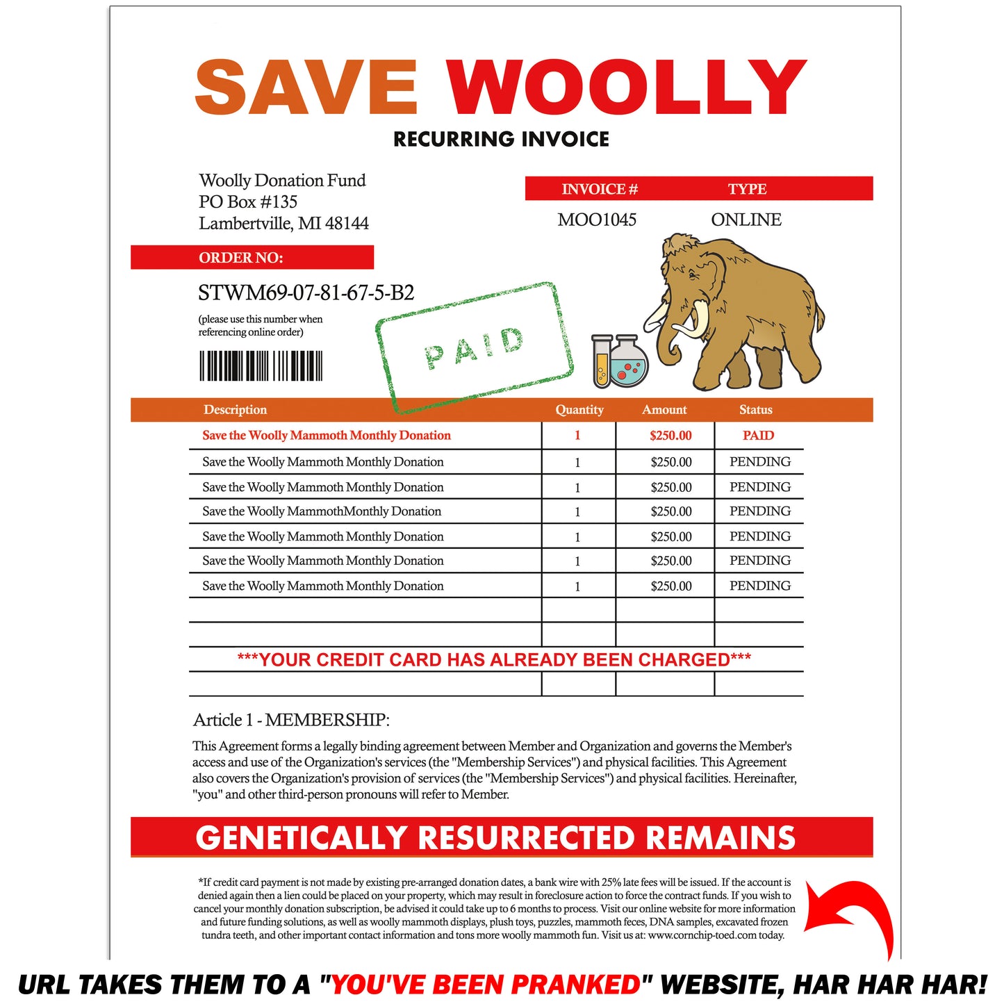 Save the Woolly Mammoth Fake Document Prank Mail