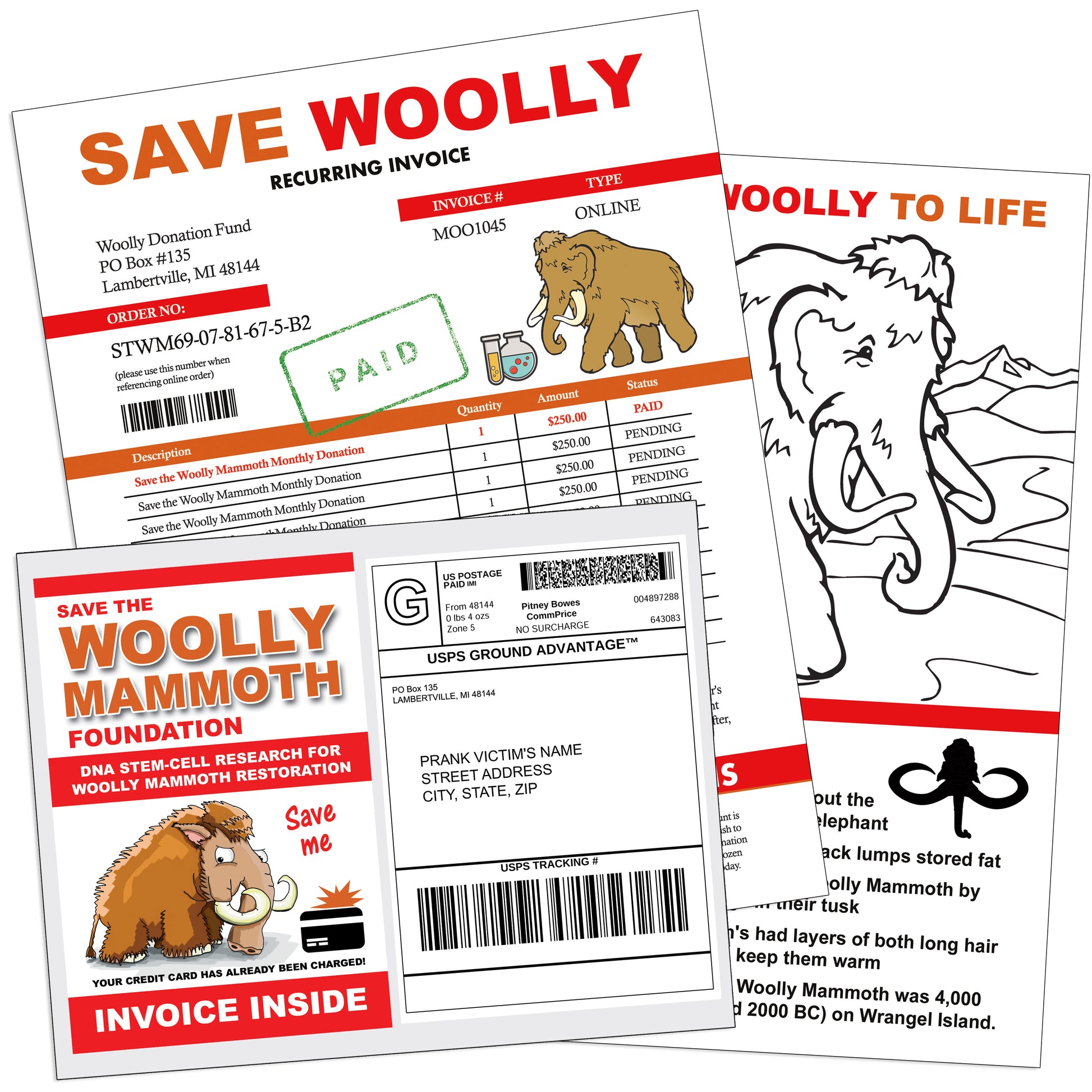 Woolly Mammoth Prank Mailer Fun