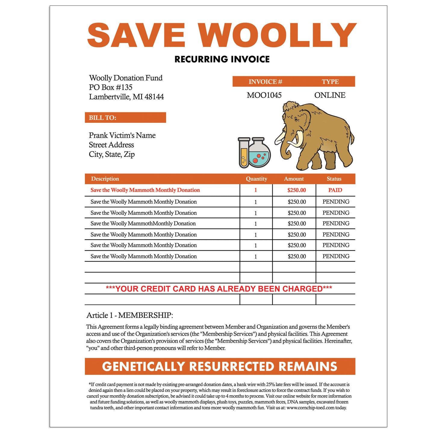 Woolly Mammoth Prank Letter Joke