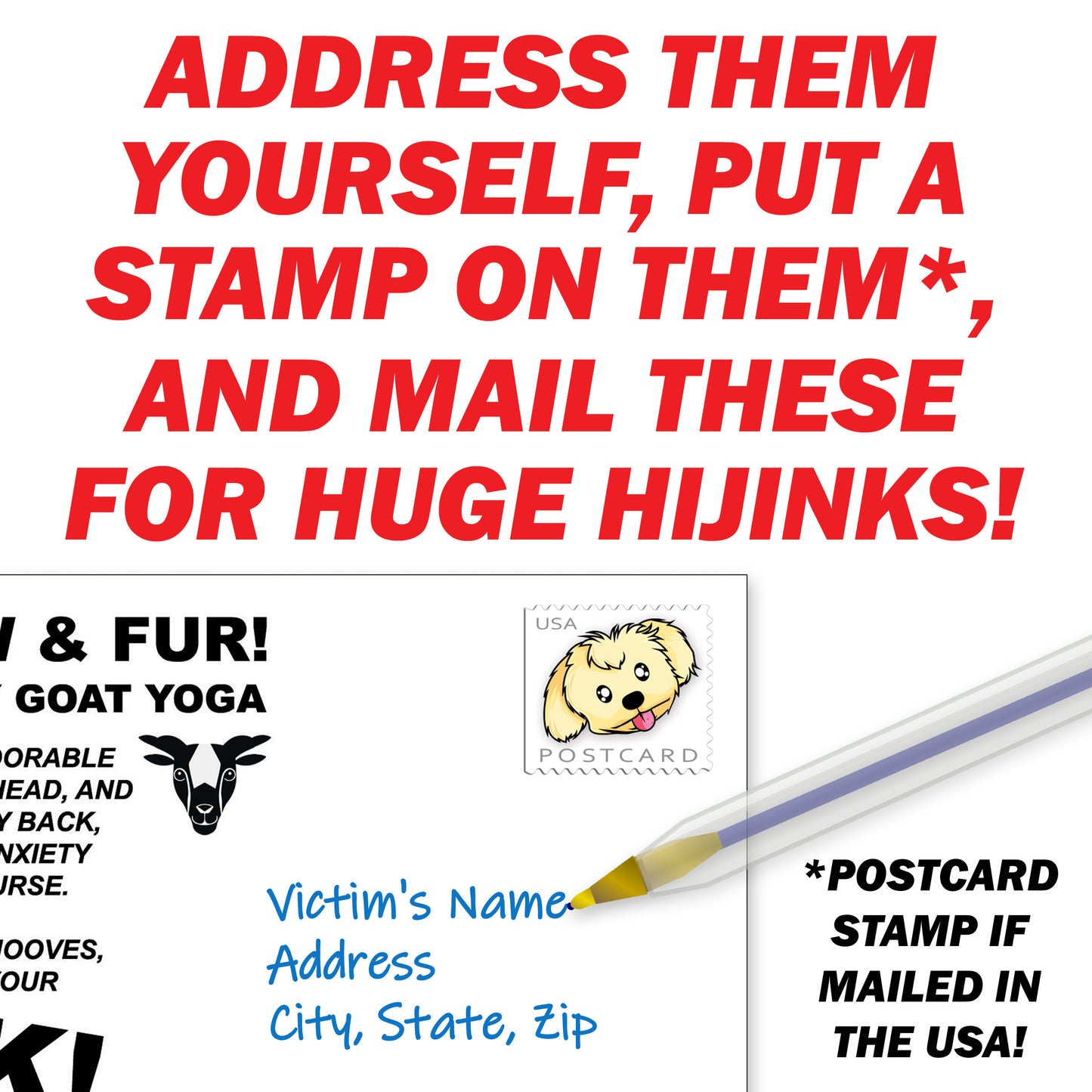 Naked Goat Yoga 12 Pack Prank Postcards