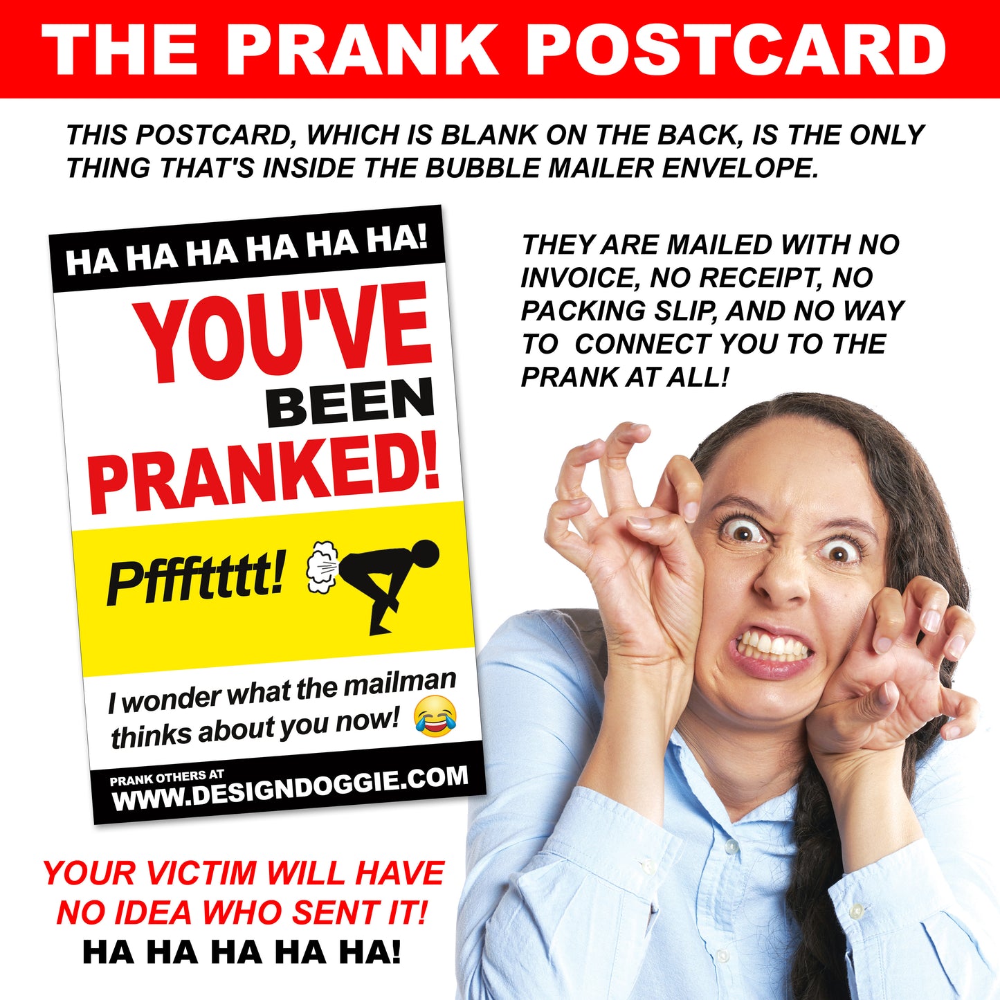 Gray Down There embarrassing prank envelope gets mailed directly to your victims 100% anonymously!