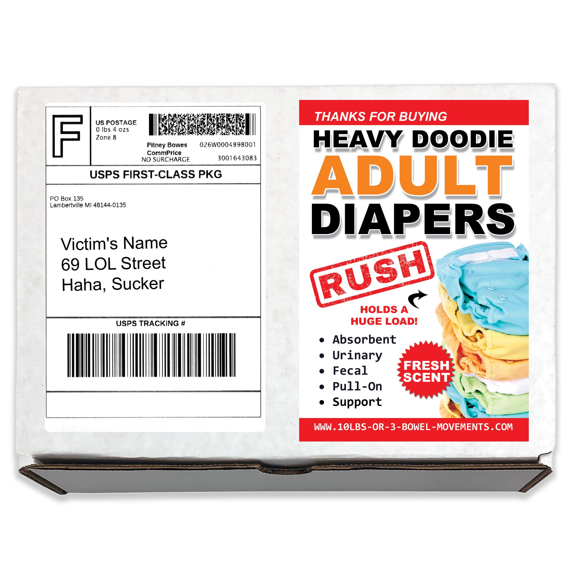 Heavy Doodie Adult Diapers embarrassing prank box
