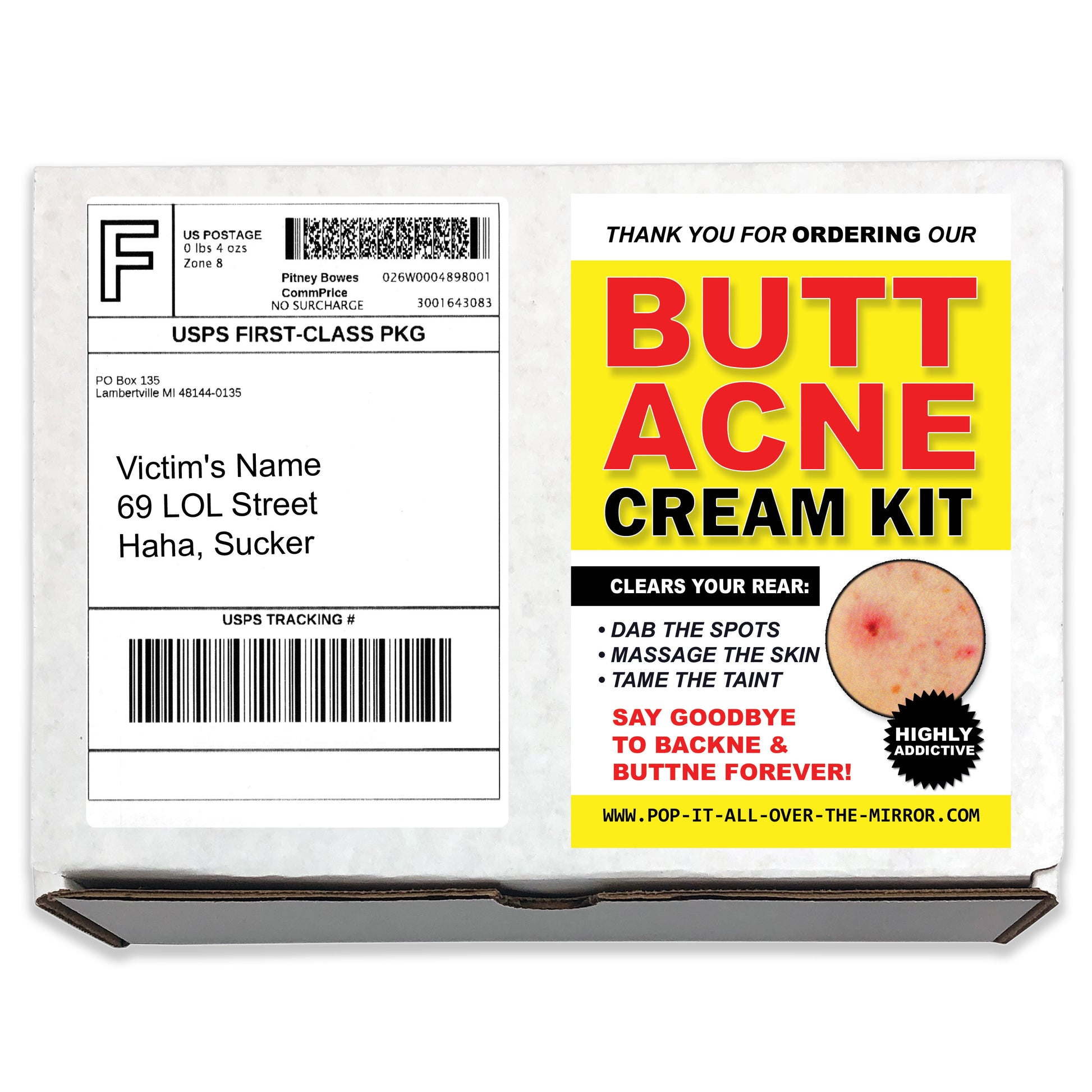Butt Acne Cream Kit embarrassing prank box