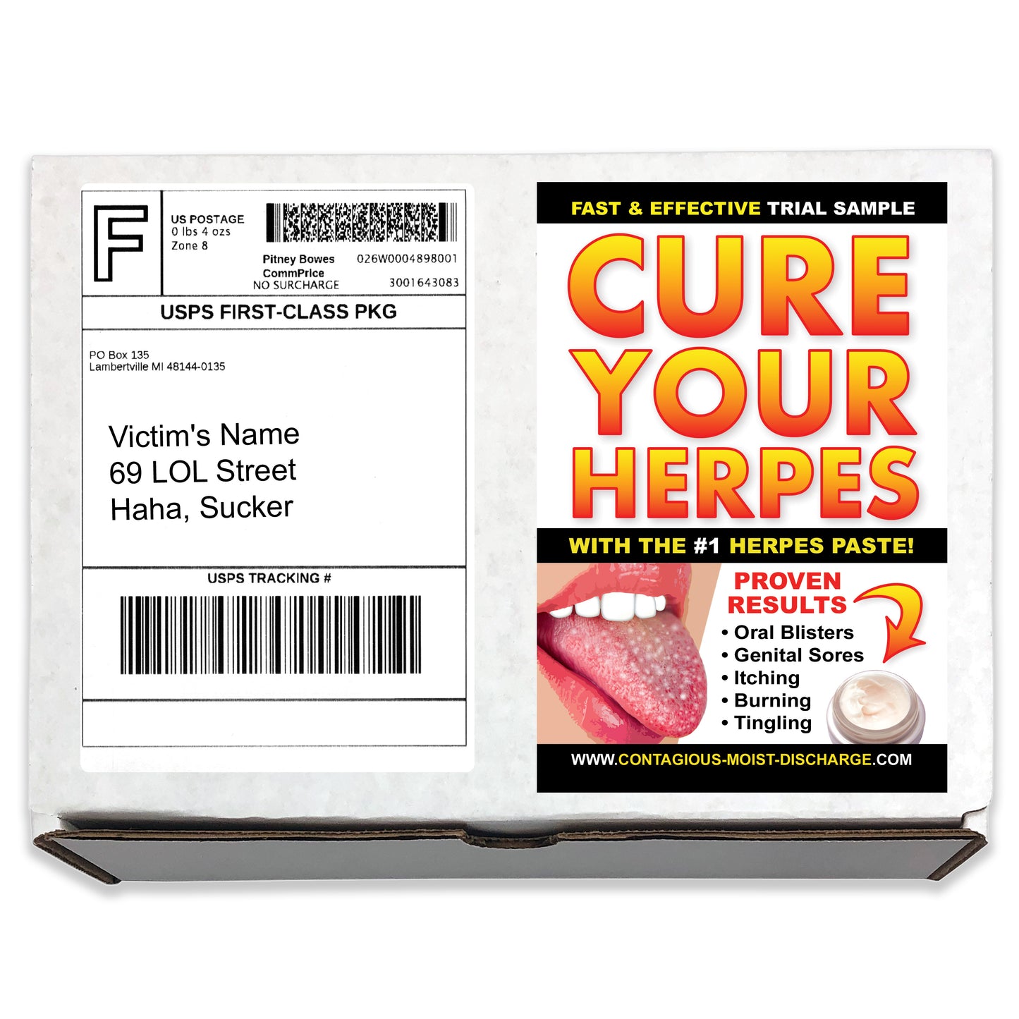 Cure Your Herpes embarrassing prank box