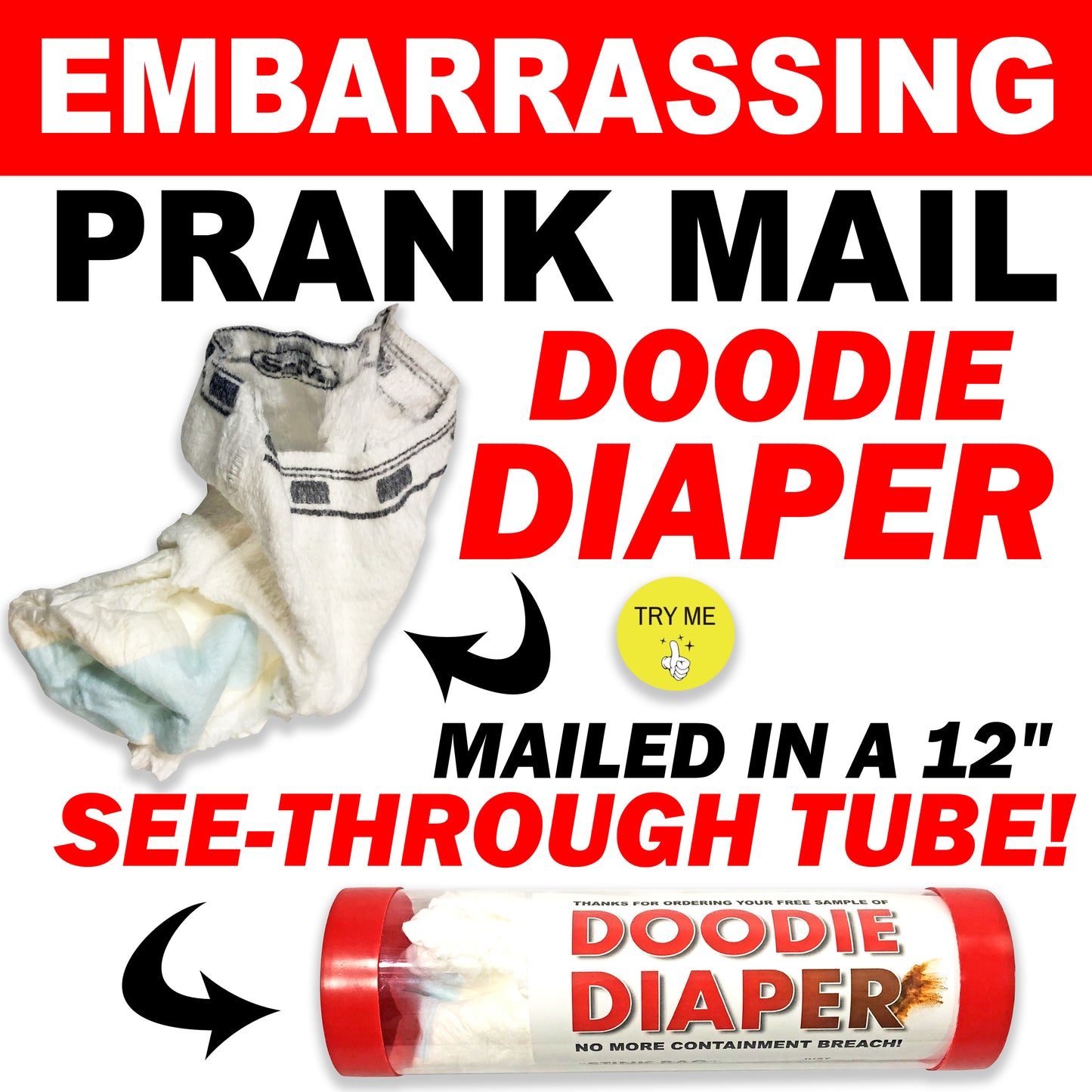 Doodie Diaper embarrassing clear prank tube
