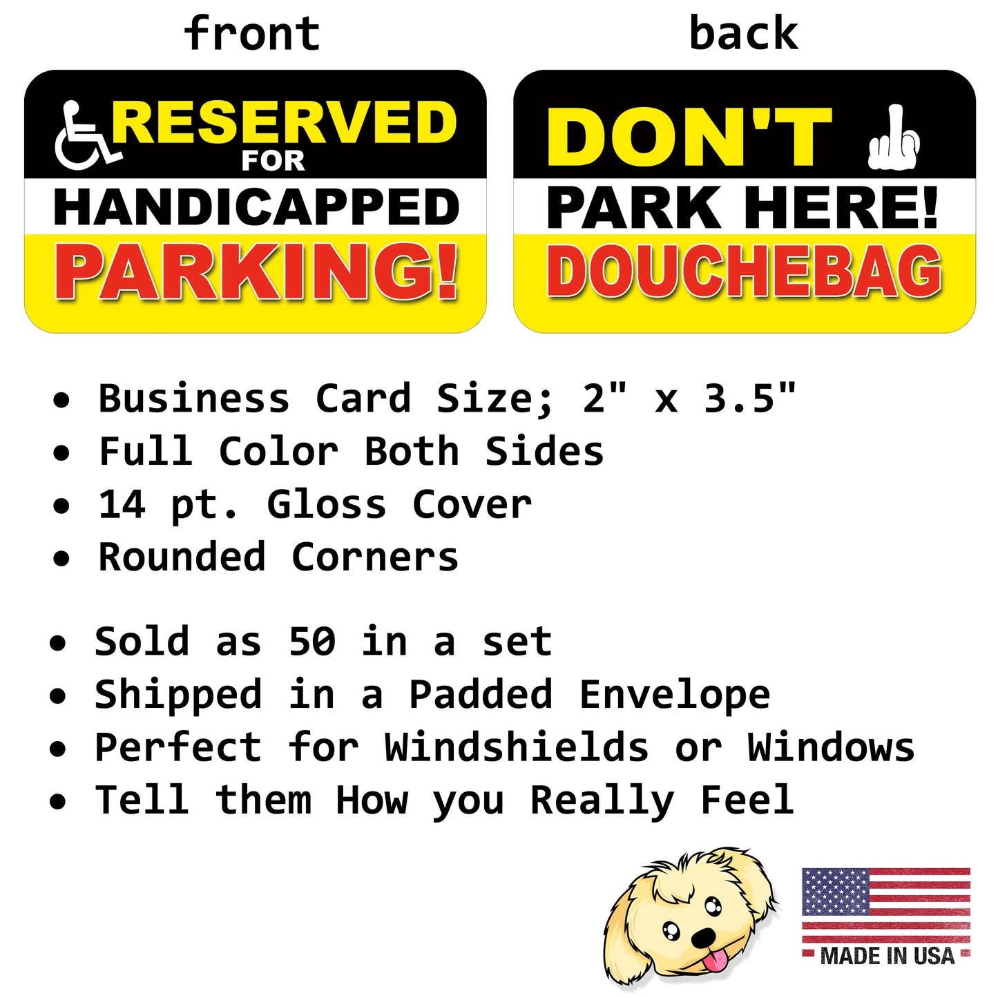 Handicapped Parking Douchebag Parking Prank Cards 50 Pack