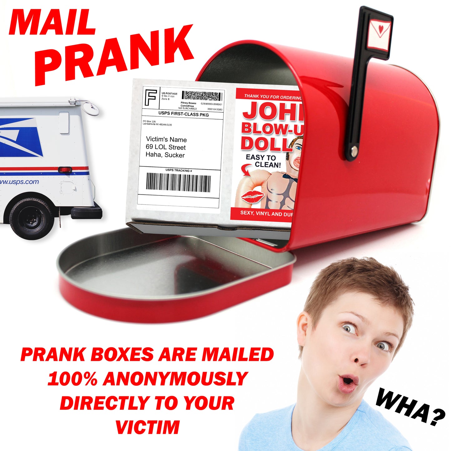 John Blow Up Doll embarrassing prank box gets mailed directly to your victims 100% anonymously!