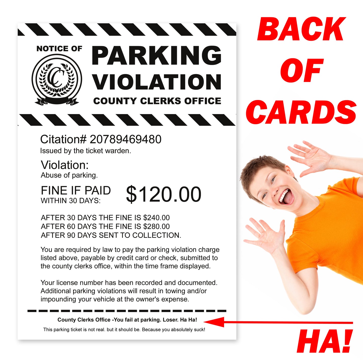 Variety Pack Fake Warning Tow Away Zone Parking Violation Prank Cards