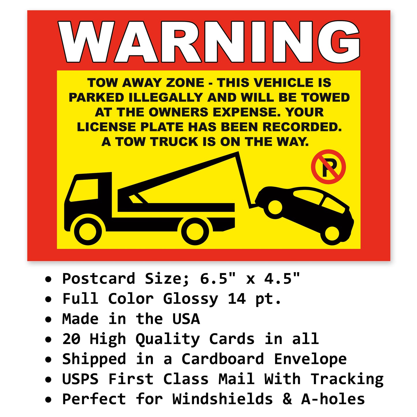 Prank Fake Warning Tow Away Zone Parking Violation Cards, Leave them on Windshields of A-Hole Bad Parkers!