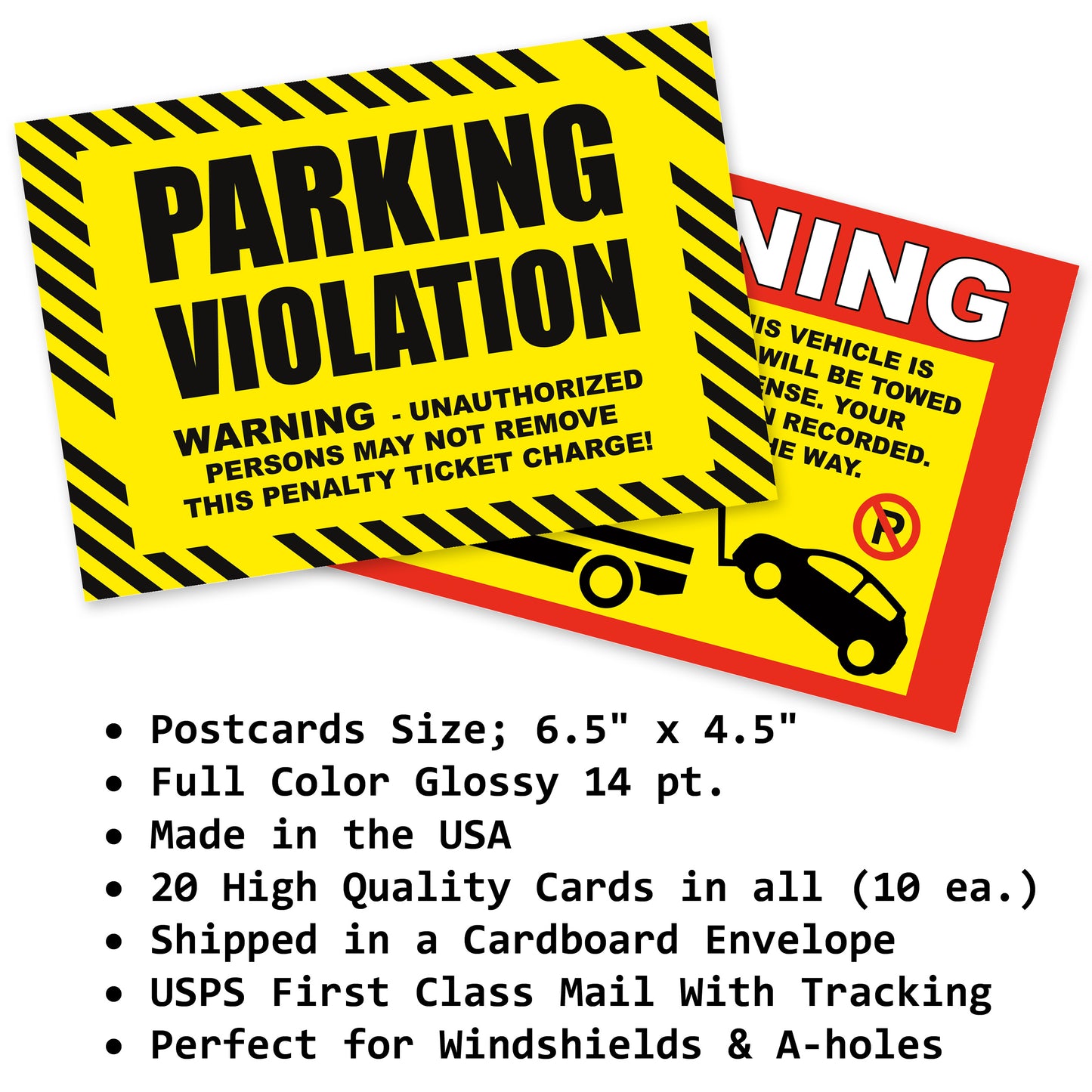 Variety Pack Prank Fake Warning Tow Away Zone Parking Violation Cards, Leave them on Windshields of A-Hole Bad Parkers!
