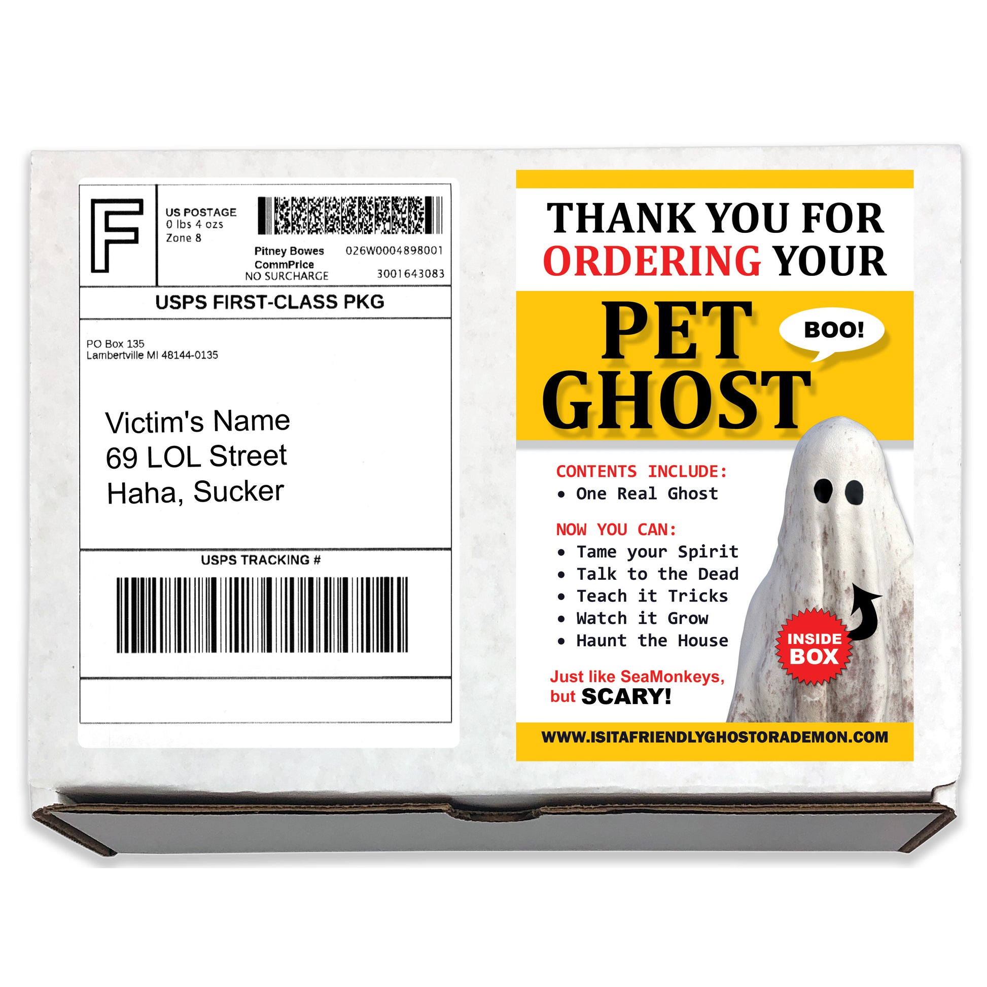 Pet Ghost embarrassing prank box gets mailed directly to your victims