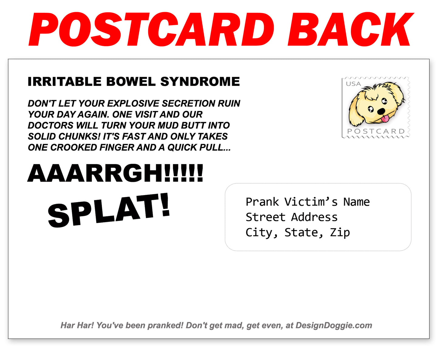 Diarrhea Discharge IBS Funny Prank Postcard