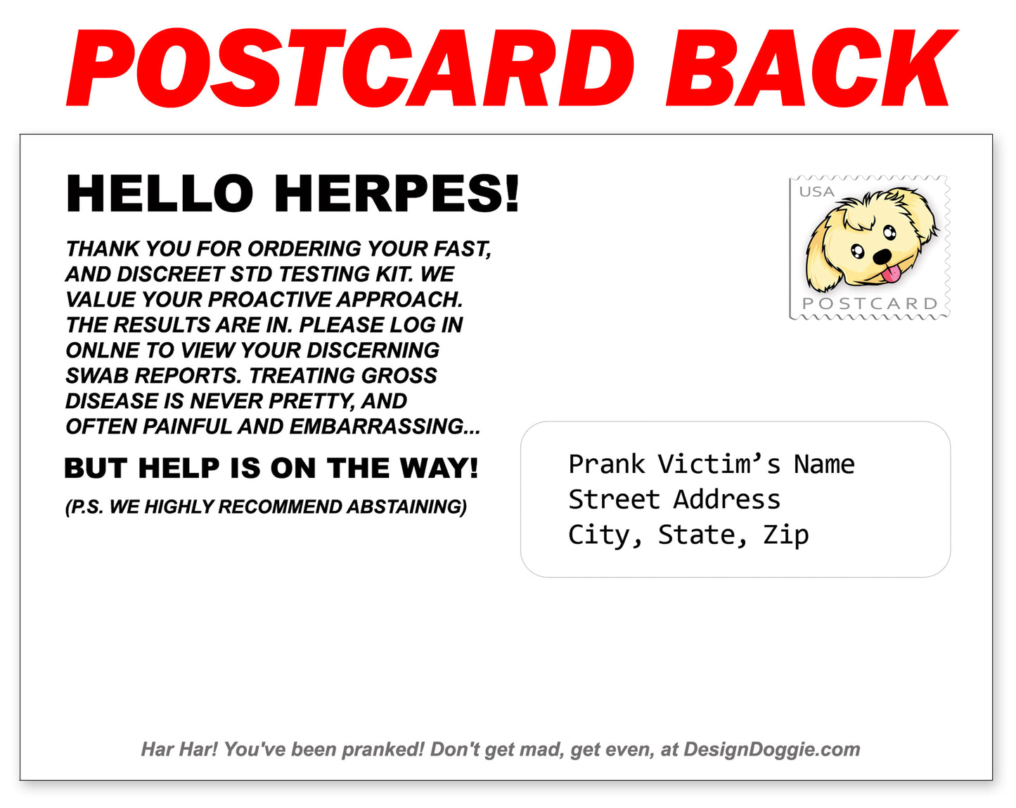 STD Funny Prank Postcard