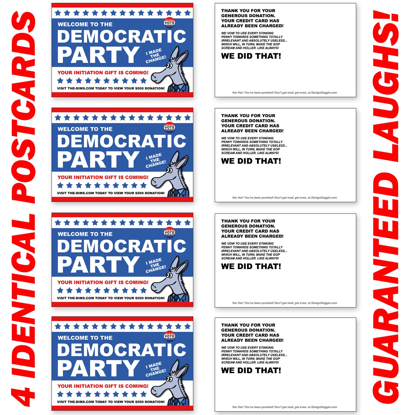 4 Pack Prank Democratic Party Postcards