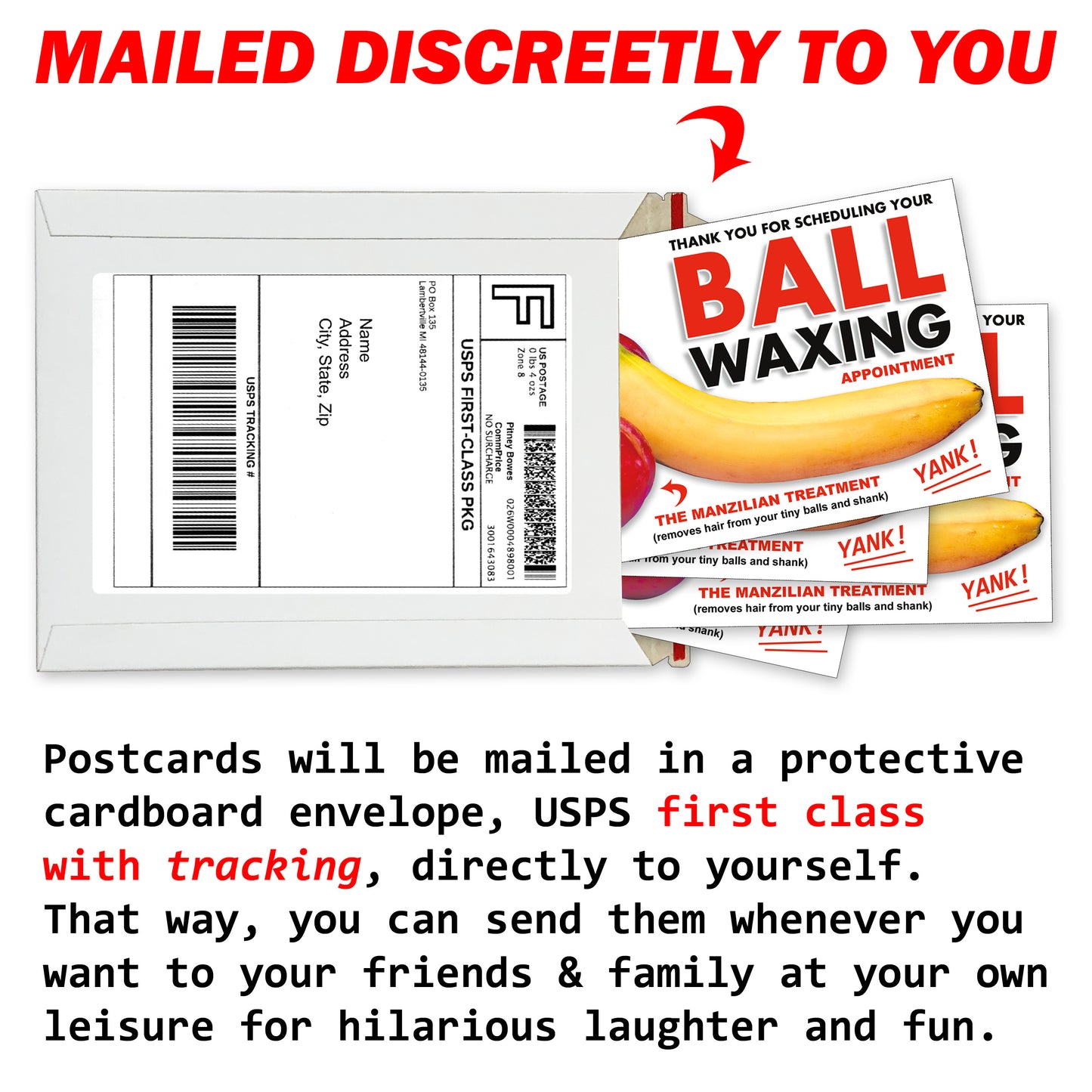 4 Pack Prank Ball Waxing Postcards