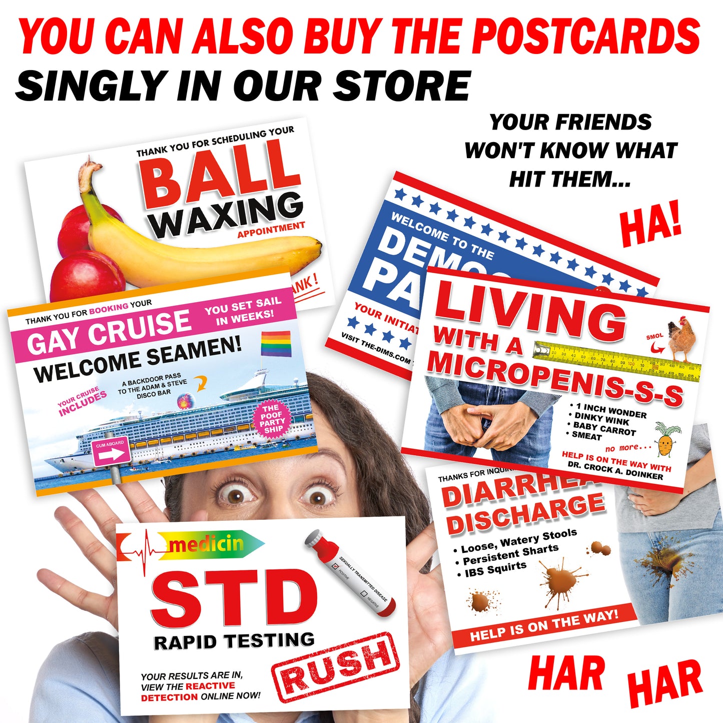 6 Prank Postcards Variety Pack
