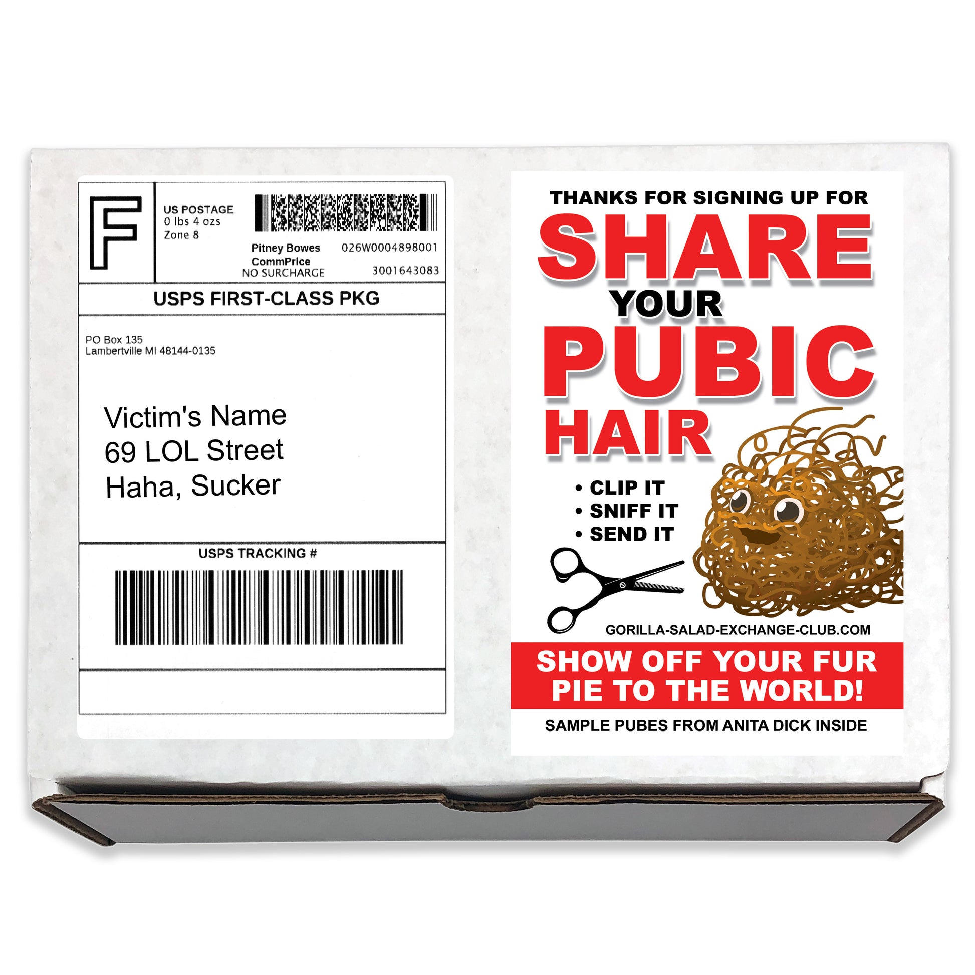 Share Your Pubic Hair embarrassing prank box