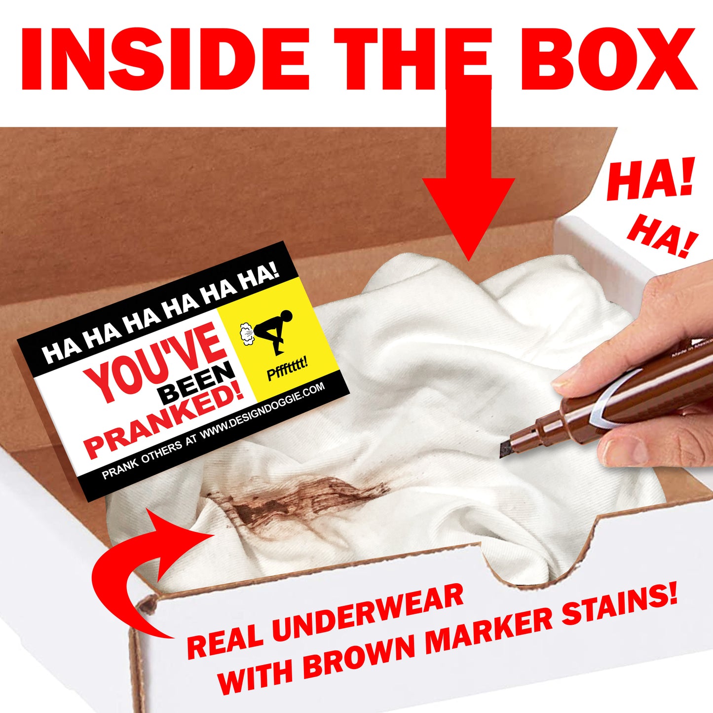 Sniff My Skidmark embarrassing prank box gets mailed directly to your victims 100% anonymously!