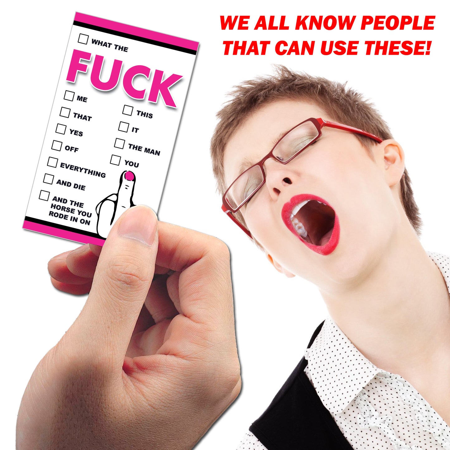 FUCK Cards – 50 Qty Business Cards, with Great Graphics on the Front, Blank Back, High Gloss, High Quality, Great Fun & FU Laughs!